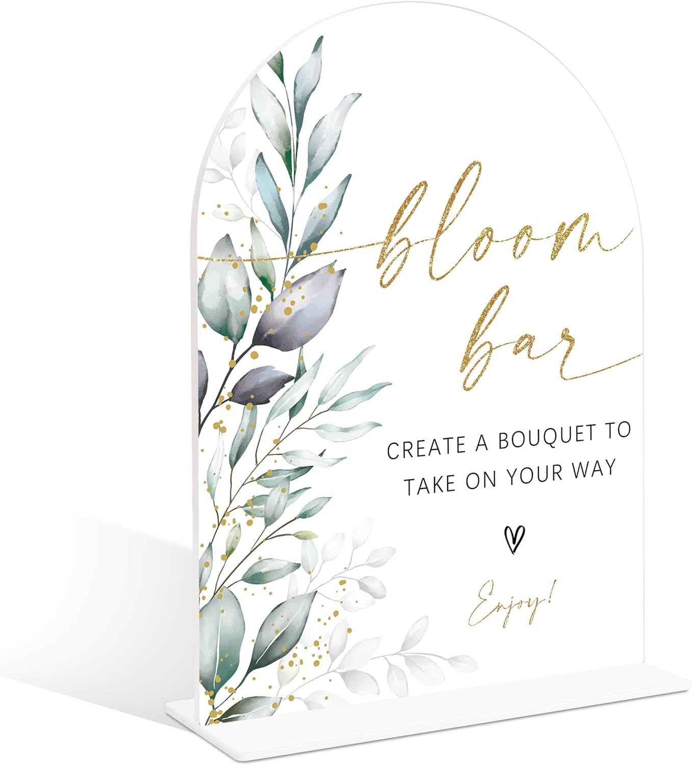 Acrylic Wedding Signs, Greenery Theme Bloom Bar Sign, Wedding Reception Signage, Bridal Shower Table Decor with Stand, Bloom Bar Supplies for Engagement, Anniversary, Newlywed Events and Parties, 01