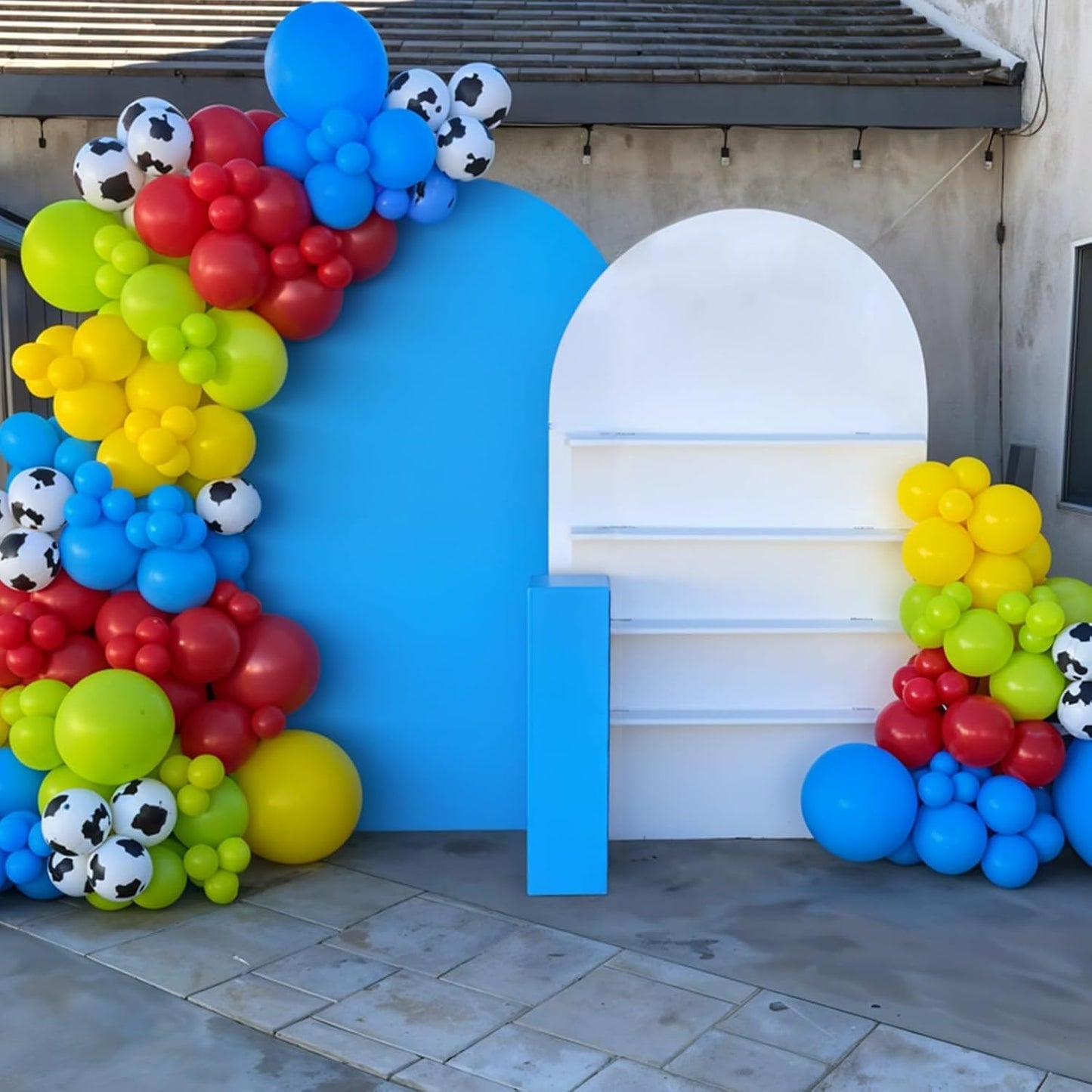 Red Blue Yellow Balloons, 12 Inch Cow Pattern Cloud Light Blue Yellow Red Fruit Green Balloons with Star Foil Balloon for Boys Girls Baby Shower Party Birthday Decorations