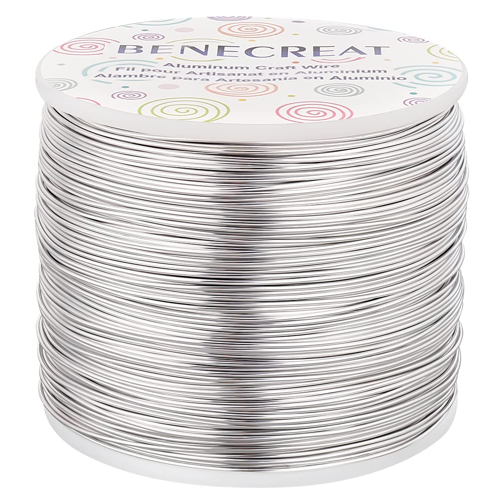 BENECREAT 20 Gauge 770FT Aluminum Wire Anodized Jewelry Craft Making Beading Floral Silver Color Aluminum Craft Wire for Flower Gardening, Gem Wrapping Jewelry Making