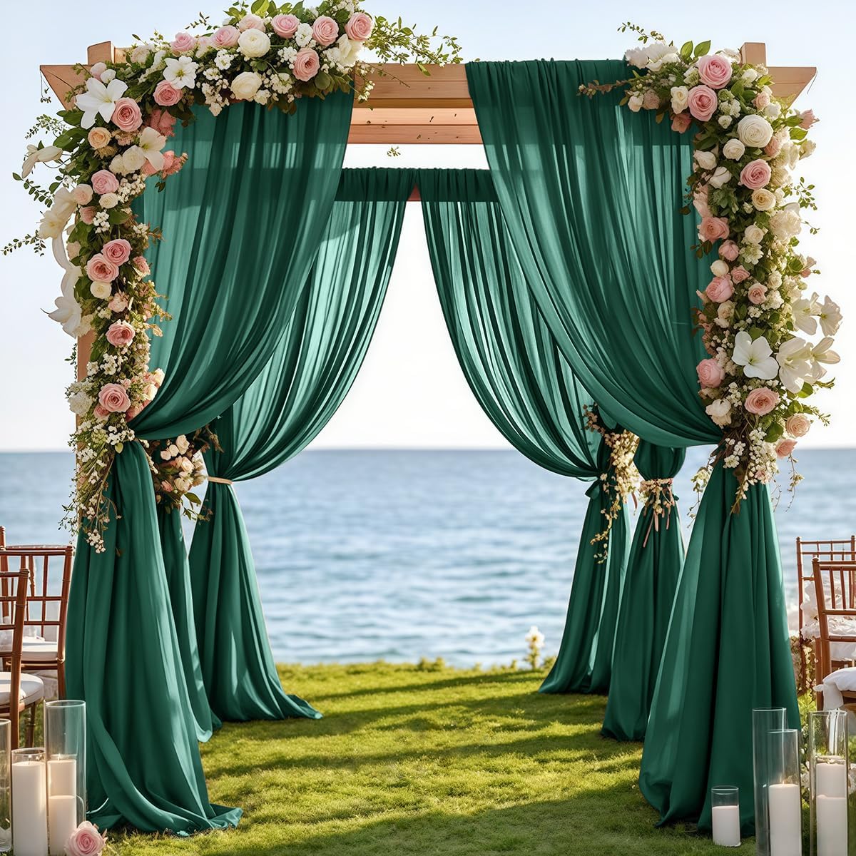 Fall Emerald Green 2 Panels Wedding Arch Draping Fabric 29" x 20Ft Sheer Drapes Outdoor Curtain for Wedding Party Baby Bridal Shower Arch Ceiling Backdrop Decor