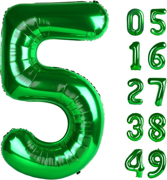 Green 40 Inch Large Number 5 Birthday Balloon, 2025 Five 5th 15 25 35 50 55 Birthday Celebration Decorations, Foil 5 Mylar Helium Number 5 Balloons Girl Boy Anniversary Party Supplies