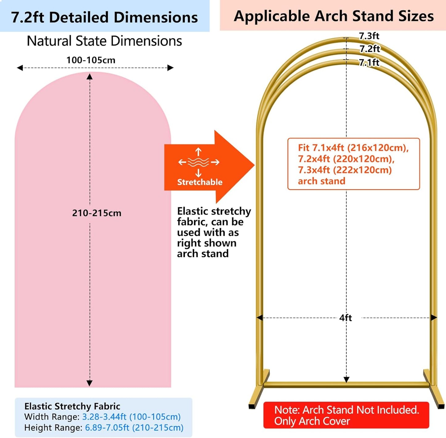 HEMMOTOP Pink Arch Backdrop Cover 7.2 ft (No Arch Stand), Spandex Arch Covers Stretchy Backdrop for Balloon, Birthday Party, Baby Shower, Banquet Arch Decoratio