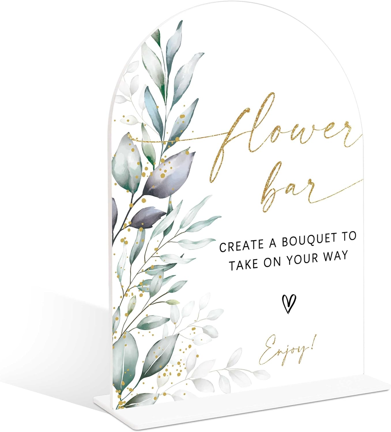 Acrylic Wedding Signs, Greenery Theme Flower Bar Sign, Wedding Reception Signage, Bridal Shower Table Decor with Stand, Flower Bar Supplies for Engagement, Anniversary, Newlywed Event and Party, 03