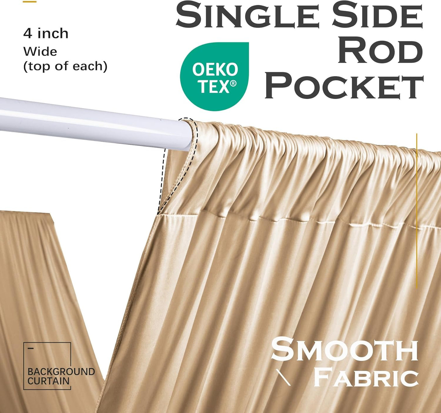 PartyVillage 50ftx40ft Beige Ceiling Curtain for Wedding Parties – 10 Panels Wrinkle-Free 40 FT Long Tent Draping Curtains for Wedding, Birthday & Theme Parties, 40ft Height with Rod Pocket