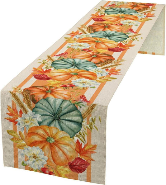 Autumn Table Runner,Orange Pumpkin Flowers Leaves Fall Table Runners Seasonal Kitchen Dining Table Decor for Thanksgiving Harvest Home Holiday Party 13x90 Inch