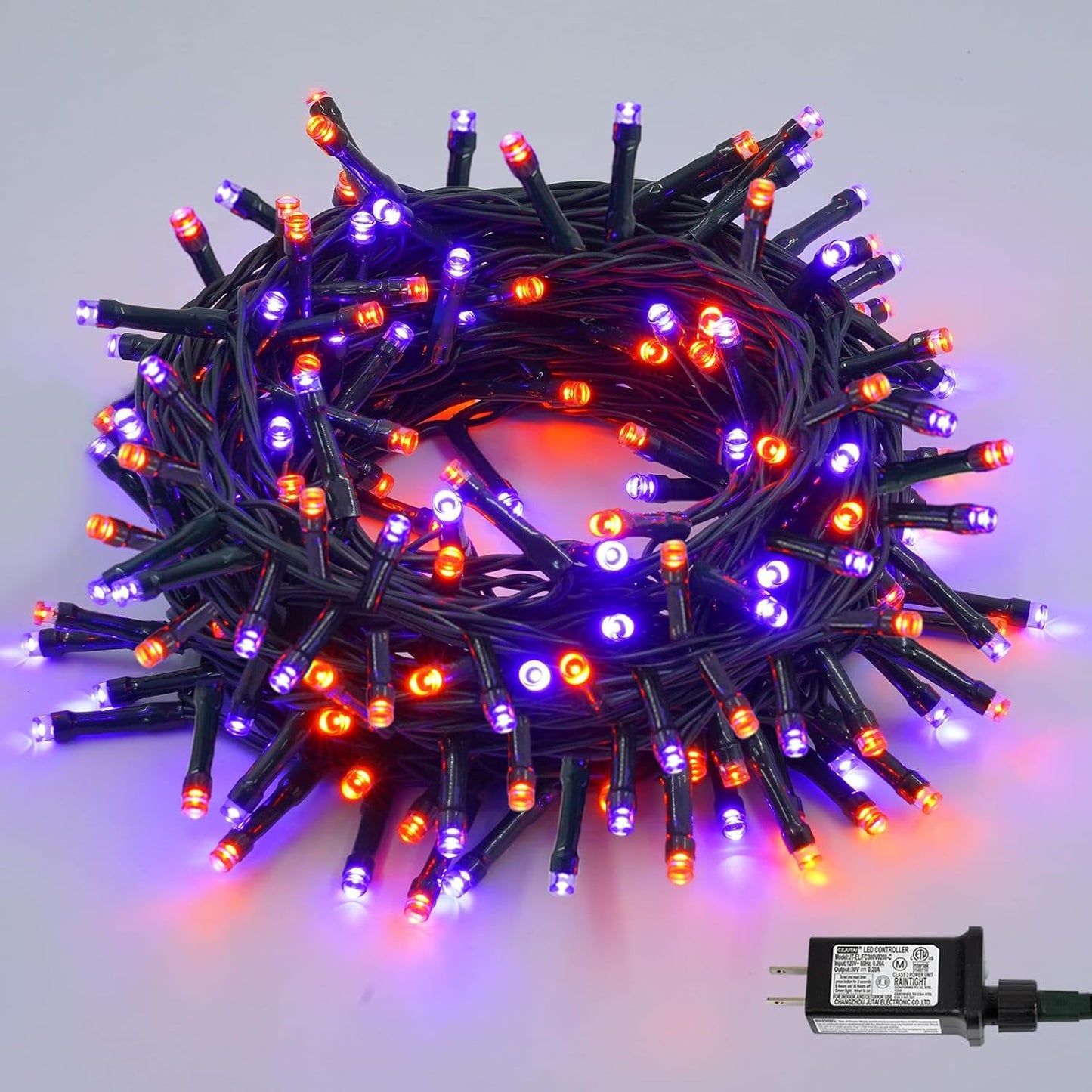 YEGUO 66ft 200 LED Orange and Purple Halloween Lights Outdoor Waterproof, Green Wire Christmas String Lights Indoor, 8 Modes Twinkle Tree Lights Plug in with Timer Memory