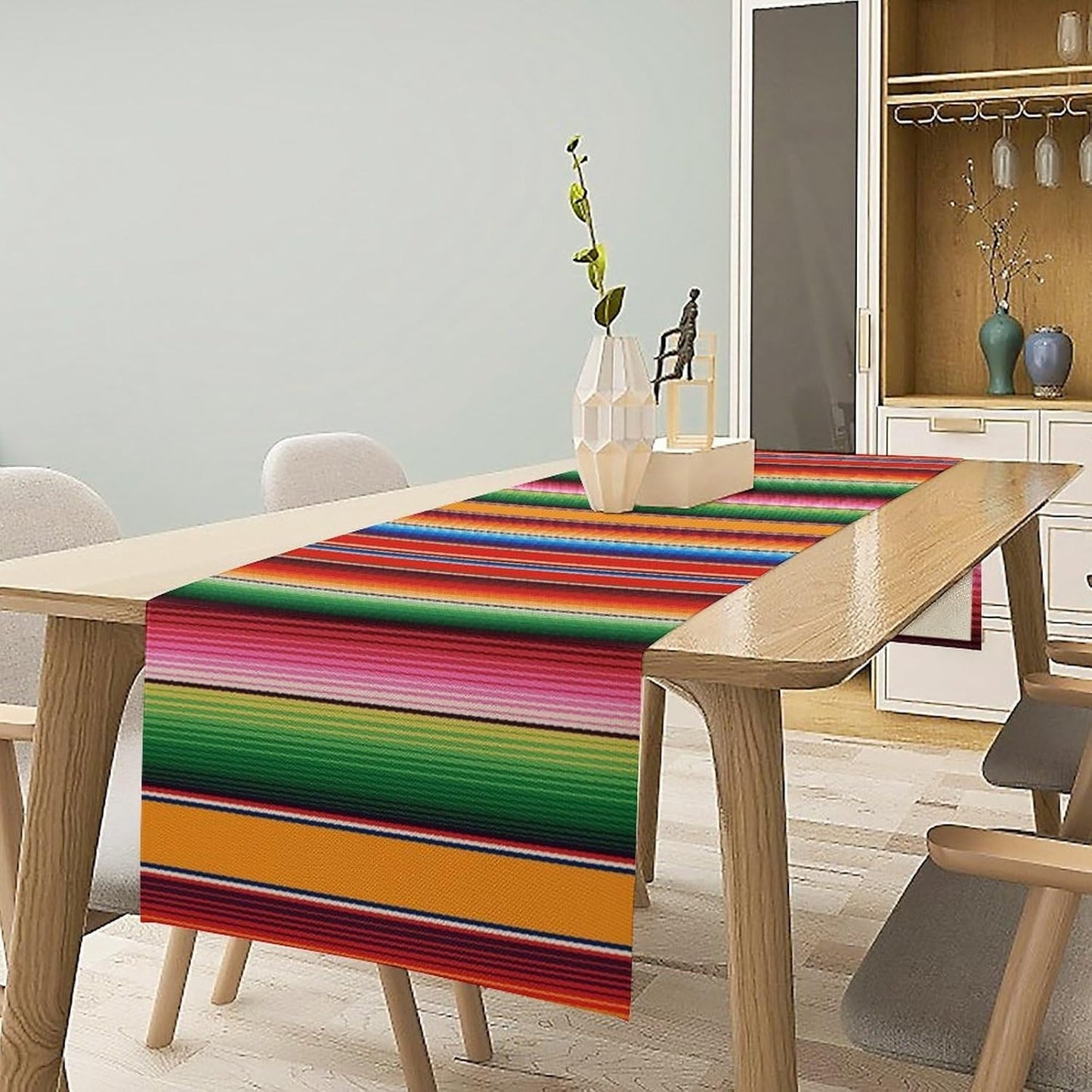 Mexican Table Runner,Colorful Stripe Art Table Runner for Kitchen Dining Table Home Party Decoration 13x90 Inch