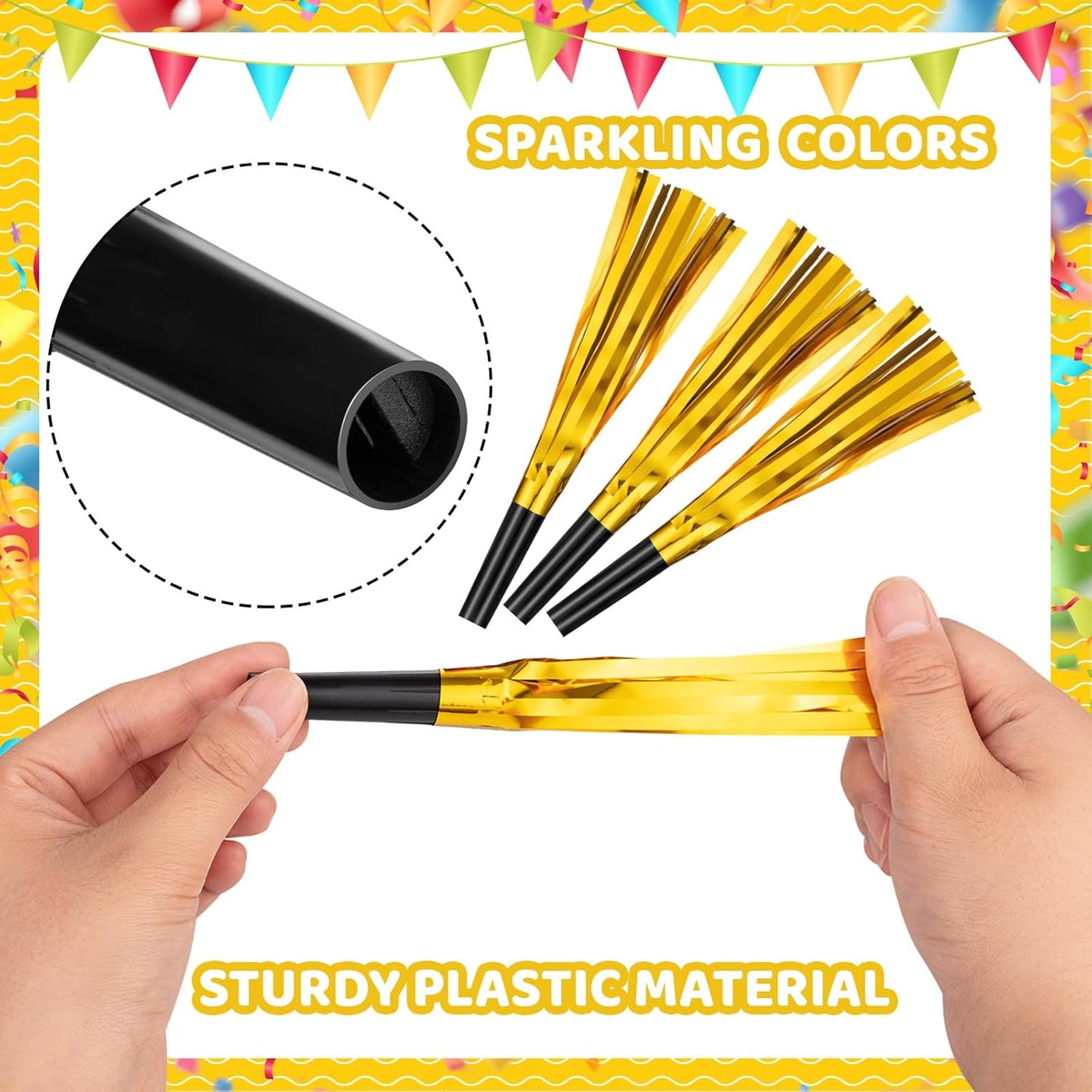 36 Pcs Noise Makers Birthday Blowers Glitter Metallic Fringed Party Blow Horns for Birthday Baby Shower Wedding Graduation Sporting New Year Party Favors Supplie（Gold）