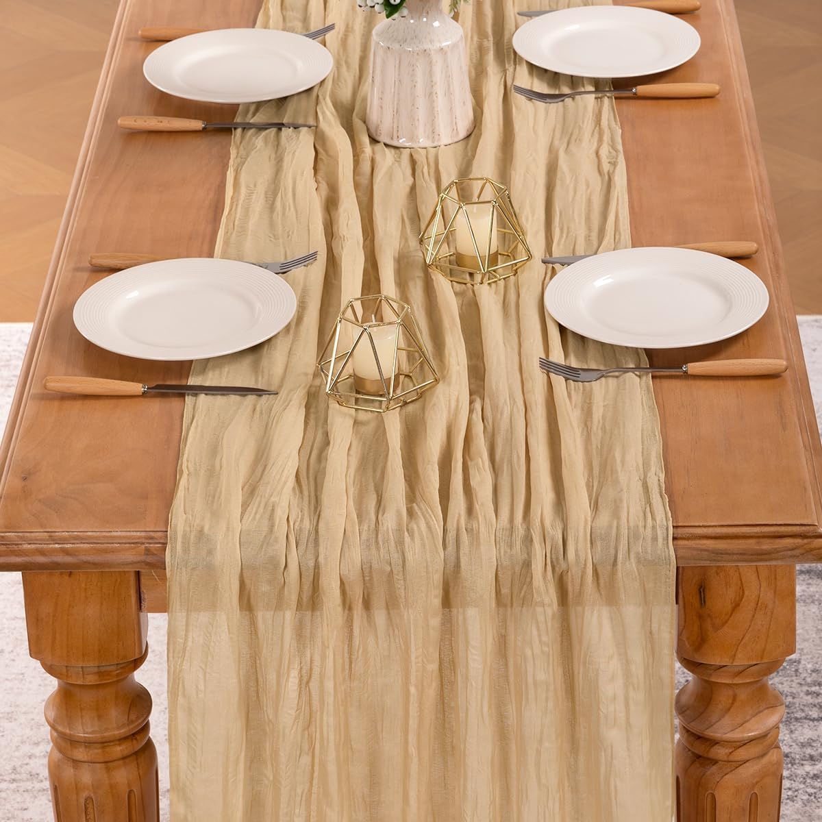 MLMW 4 Pack Champagne Gold Table Runner Cheesecloth Boho Gauze Rustic Cheese Cloth 160 inch Sheer Wedding Table Runner 13.3ft for Thanksgiving Party Baby Bridal Shower Birthday