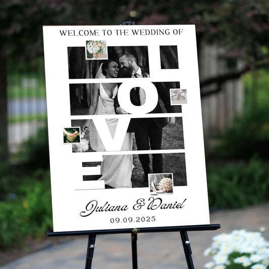 Personalized Wedding Welcome Sign - Custom Gifts for Weddings, Christmas, Engagement Party, Anniversary, Custom Bride & Groom Reception Sign with Photo, Corrugated Plastic H Stake