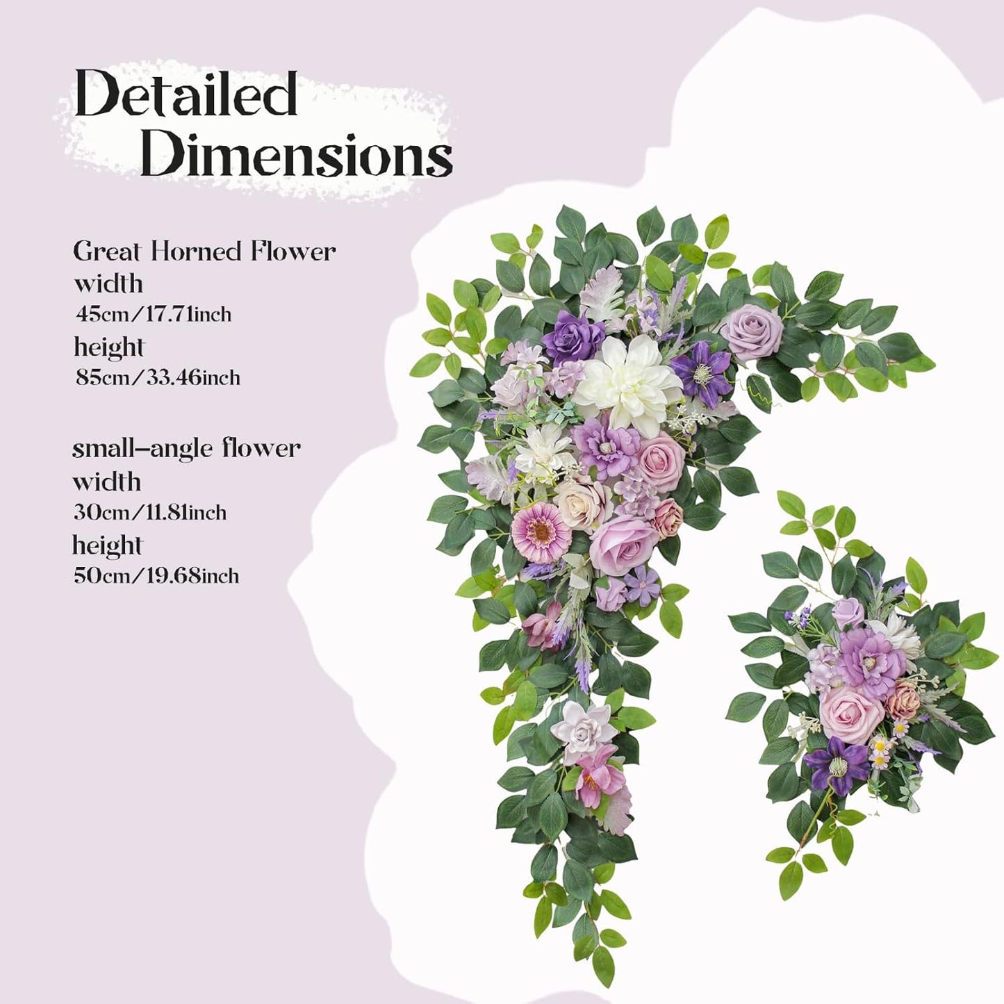 Wedding Arch Flowers,Artificial Flower Arch Decor,2pcs Artificial Flower Arrangement for Wedding Decor Reception Backdrop Floral Decorations (Light Purple)