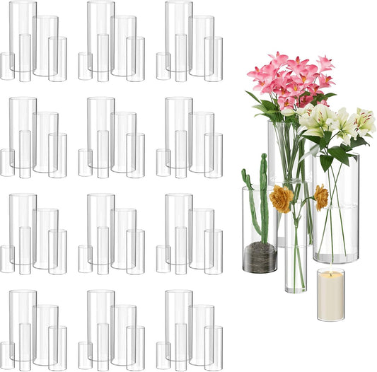 60 Pack Glass Cylinder Vase for Centerpieces, Clear Flower Glass Vases for Wedding Decorations, Hurricane Floating Candle, Holder for Table Centerpiece Wedding Home Décor