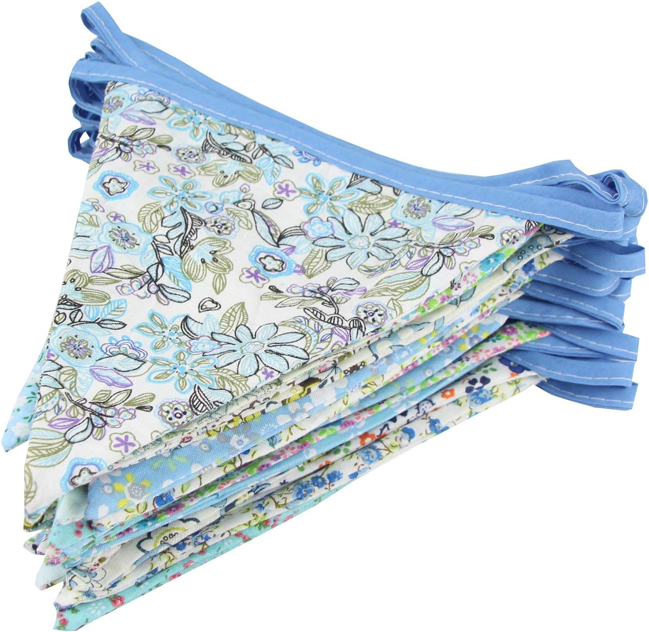 10M/32Ft Triangle Bunting Banner, 36 Pcs Cotton Fabric Flags Pennant Garlands for Birthday Party, Wedding, Baby Shower, Outdoor and Home Decorations (Blue)