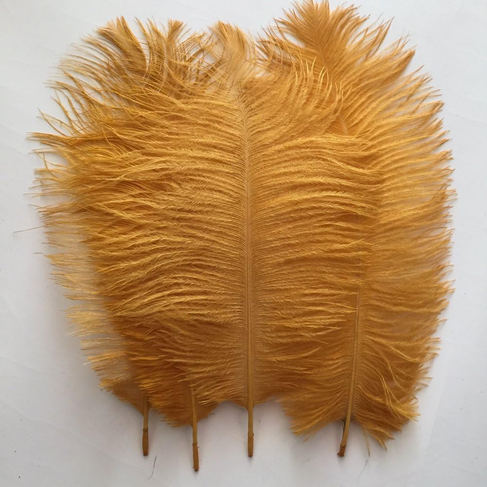 Sowder 10-12inch(25-30cm) Ostrich Feathers Plume for Wedding Centerpieces Home Decoration Pack of 10pcs(Golden)