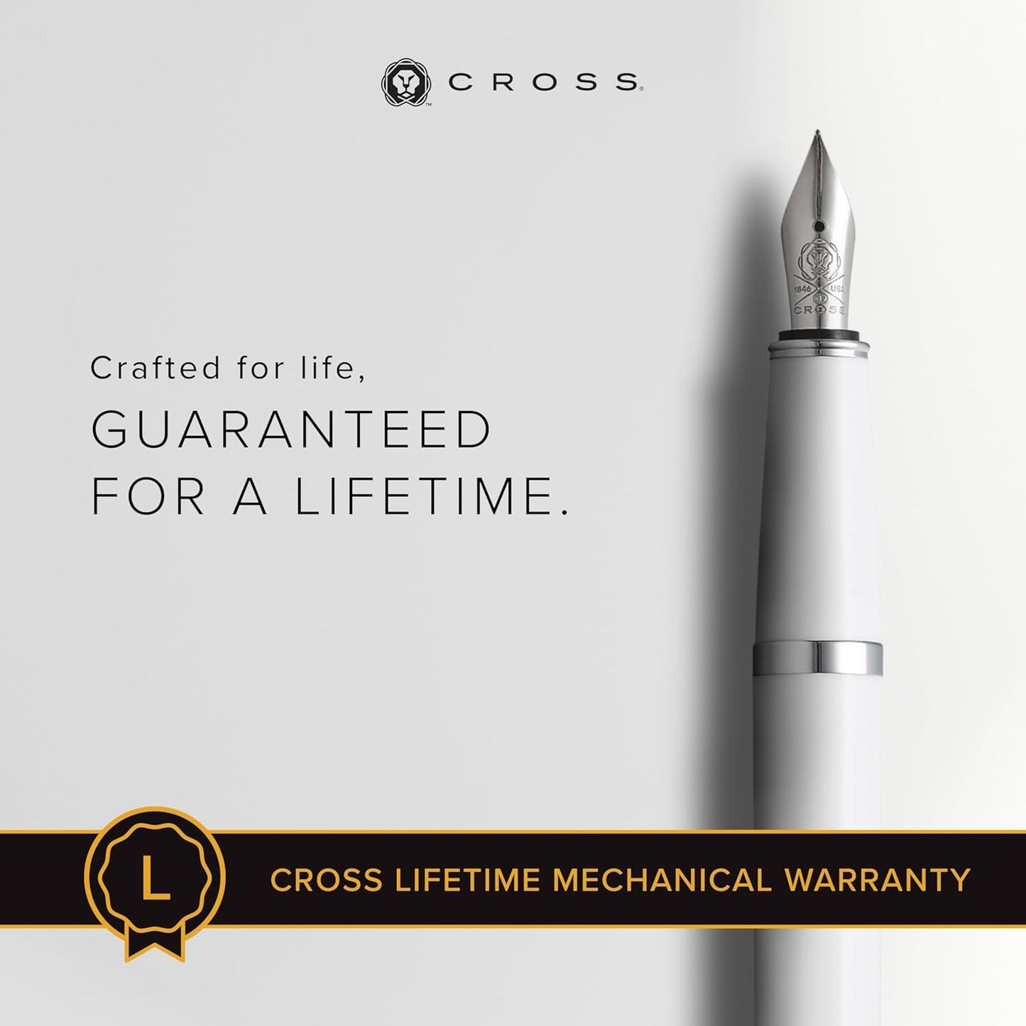 Cross Bailey Light Refillable Fountain Presented in a Everyday Gift Box - Medium Point, Black Ink, Polished White