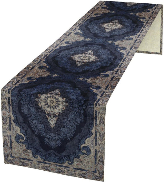 Vintage Boho Floral Table Runner, Rustic Country Farmhouse Dark Blue Grey Retro Flower Pattern for Home Kitchen Table Decor Dining Coffee Room Party Decor 13x36in