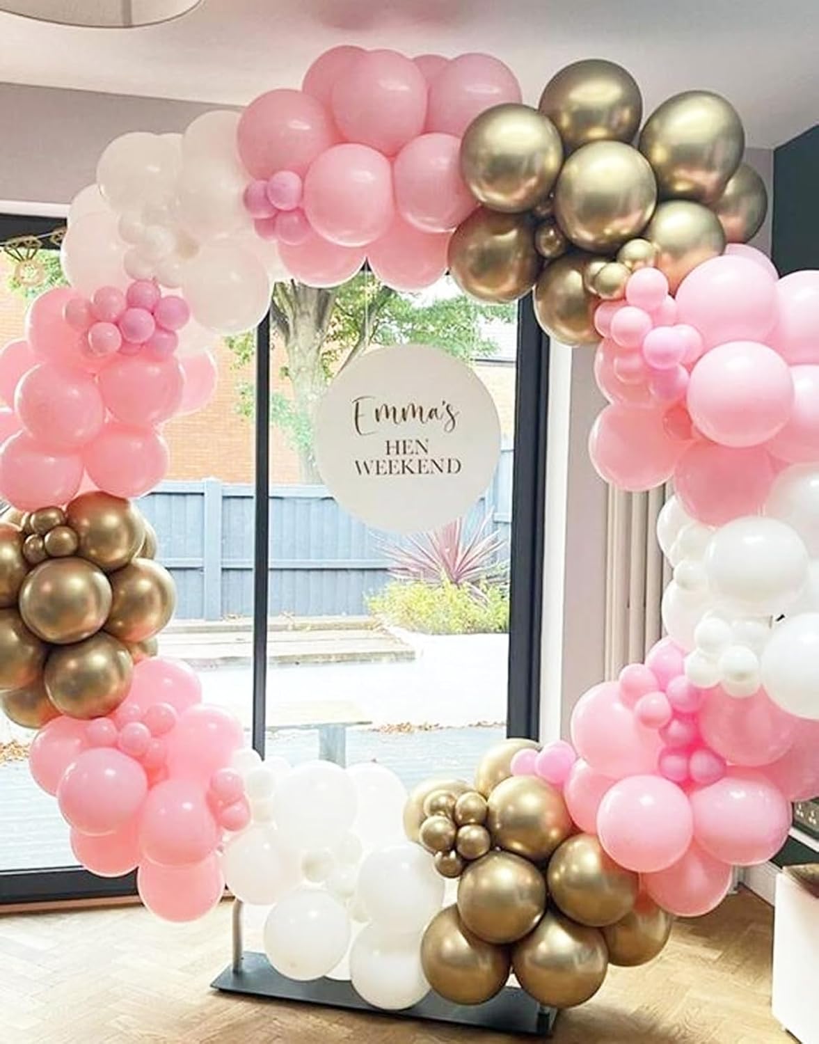 Pink and Gold Balloons, 12 Inch Pink White Metallic Chrome Gold Confetti Pink Latex Balloons with Ribbon Pink Gold Party Balloons Set for Girls Baby Shower Birthday Princess Party Decorations