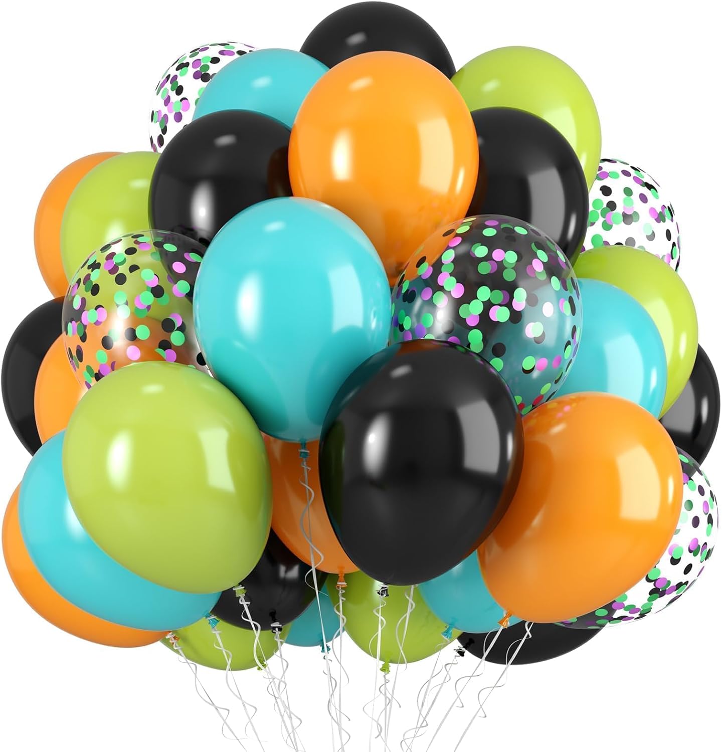 Green Orange Black Balloons, 12 Inch Fruit Green Orange Teal Black Confetti Latex Balloons for Boys Party Baby Shower Birthday Party Decorations