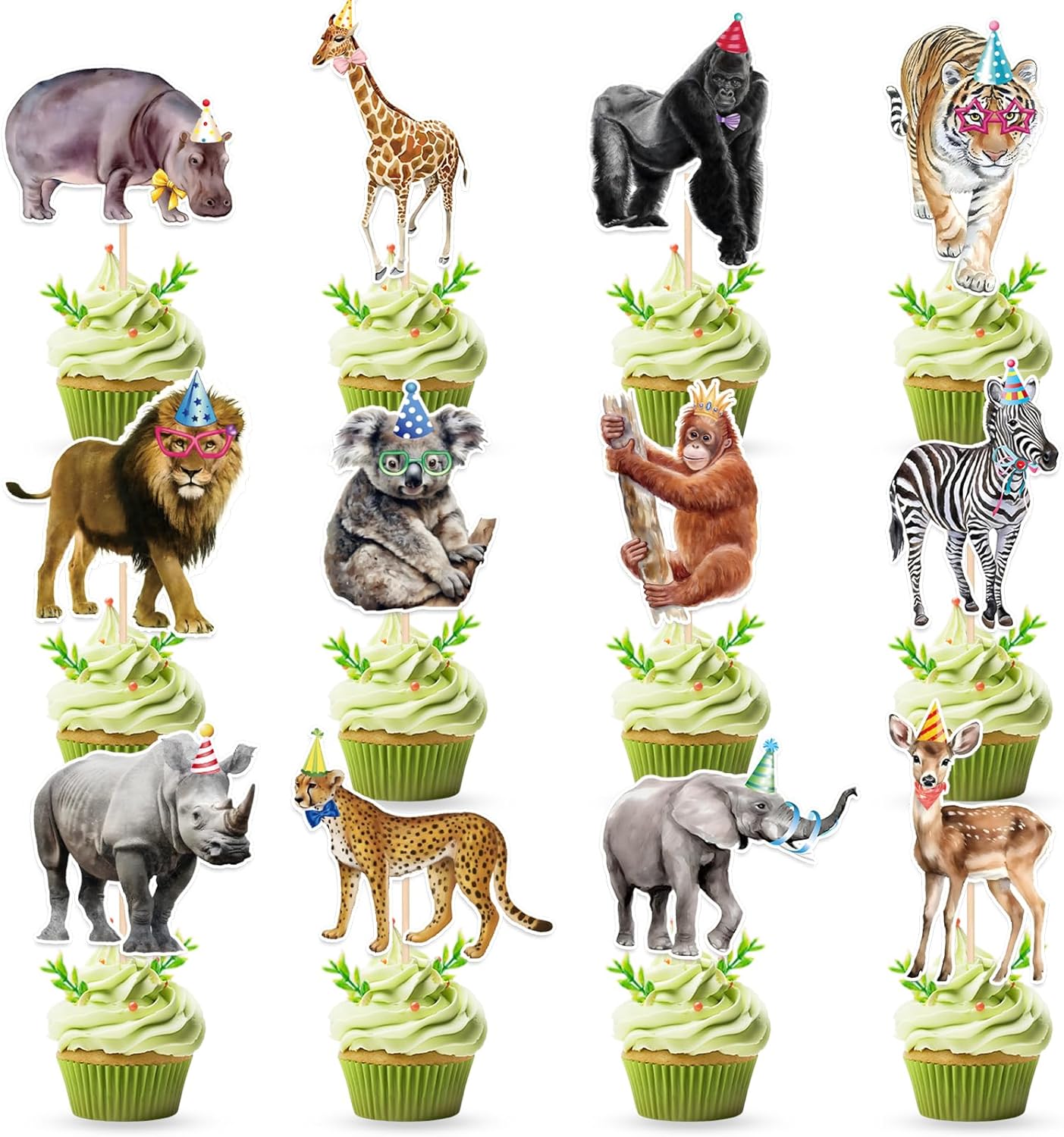 36 PCS Safari Happy Birthday Cupcake Toppers Jungle Theme Party Decorations Baby Shower Cake Decor Cupcake Decorations Cake Decorating Party Supplies Decor for Boys Girls Baby Shower