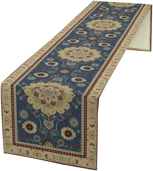 Vintage Boho Floral Table Runner, Elegant Rustic Country Farmhouse Blue Yellow Retro Flower Pattern for Home Kitchen Table Decor Dining Coffee Room Party Decor 13x108in