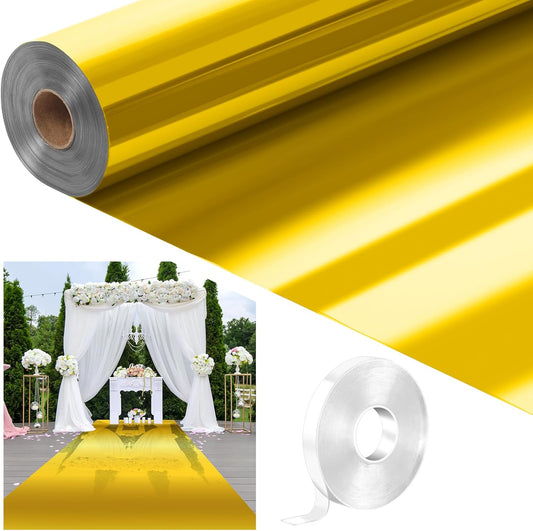 3.3 x 98.4 ft Mirror Rug Aisle Runner for Wedding Ceremony Double Sided Reflective Carpet Aisle Runner Walkway Rug Roll for Outdoor Birthday Graduation Party Decor(Gold)