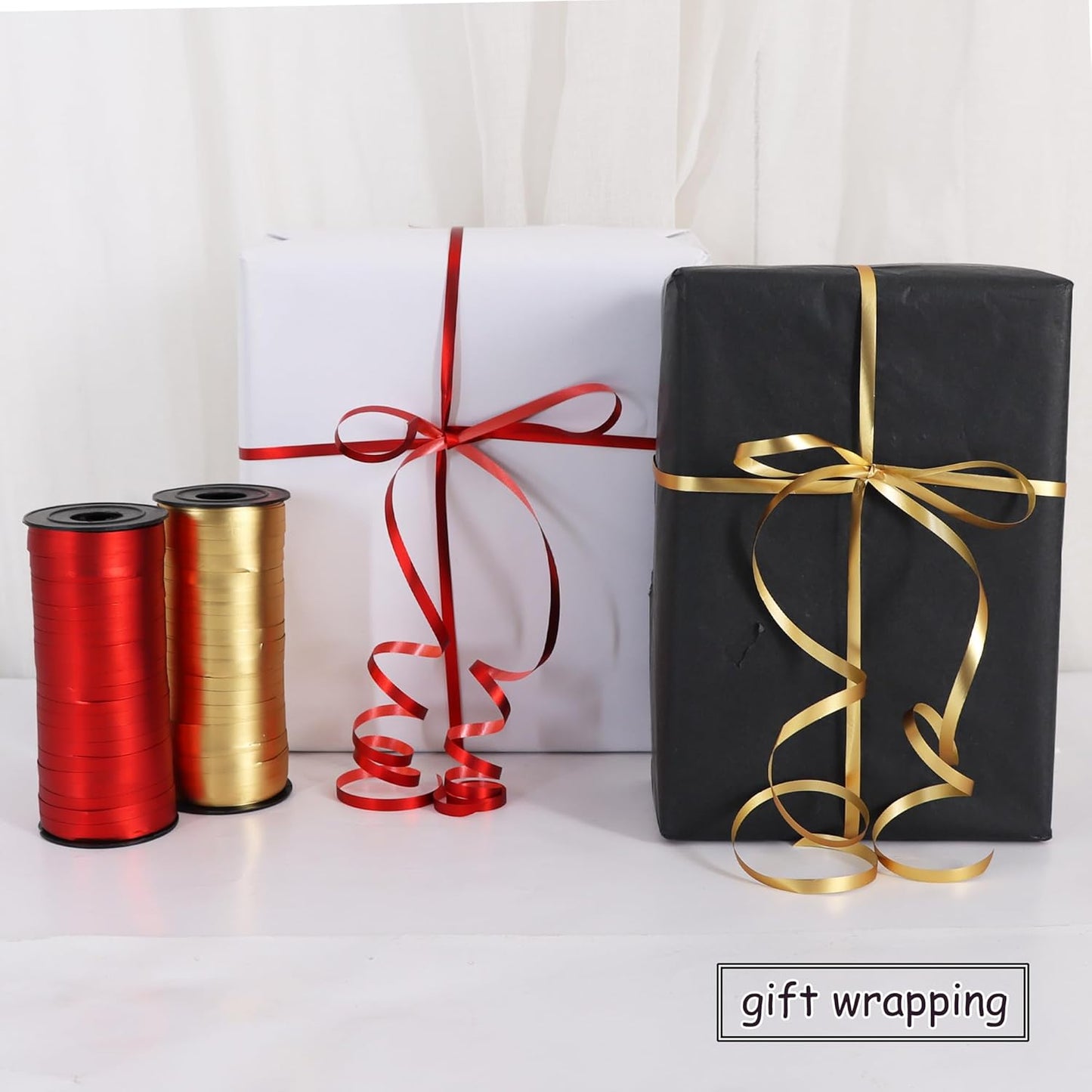 BEISHIDA Red and Gold Curling Ribbons Balloon String Ribbons - 2 Pack 100 Yards for Gift Warppping Birthday Christmas Party Decorations
