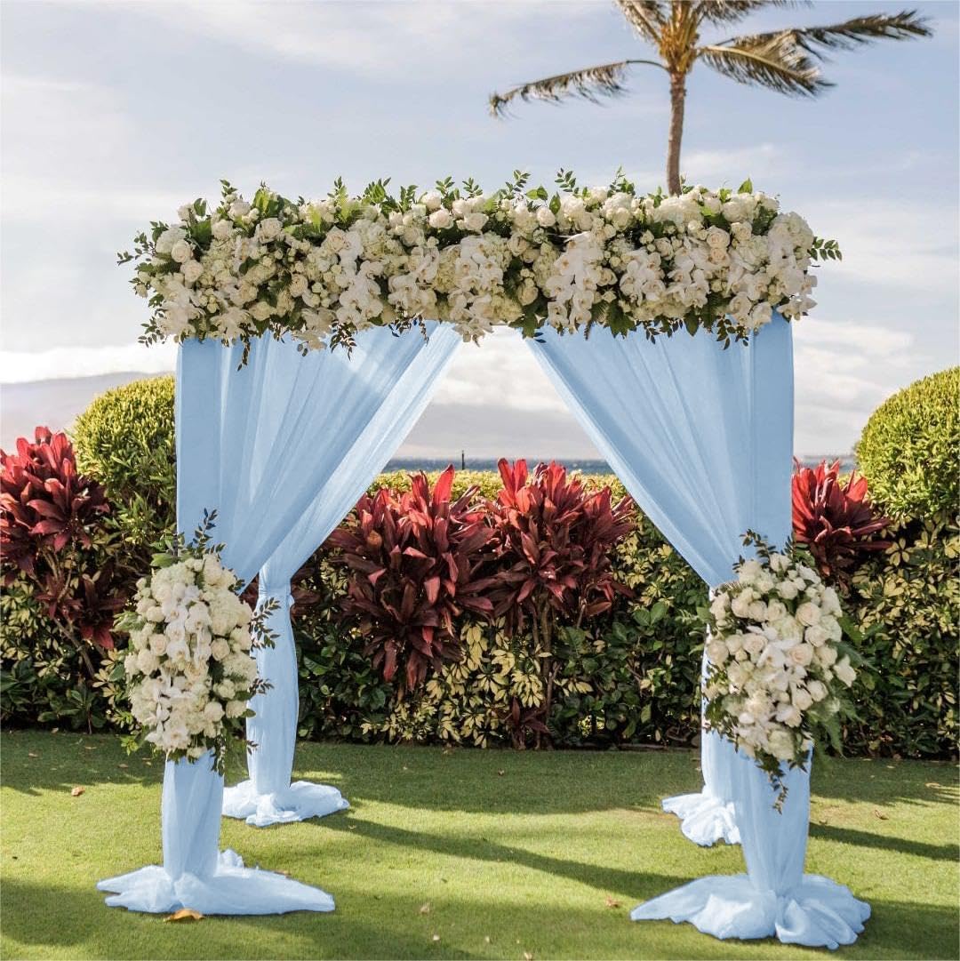 Wedding Arch Draping Fabric 2 Panels 30'' x 18FT Baby Blue Sheer Chiffon Arch Drapery for Photo Booth Bridal Shower Baby Shower Church Decor Newborn Photography Christening Outdoor Party