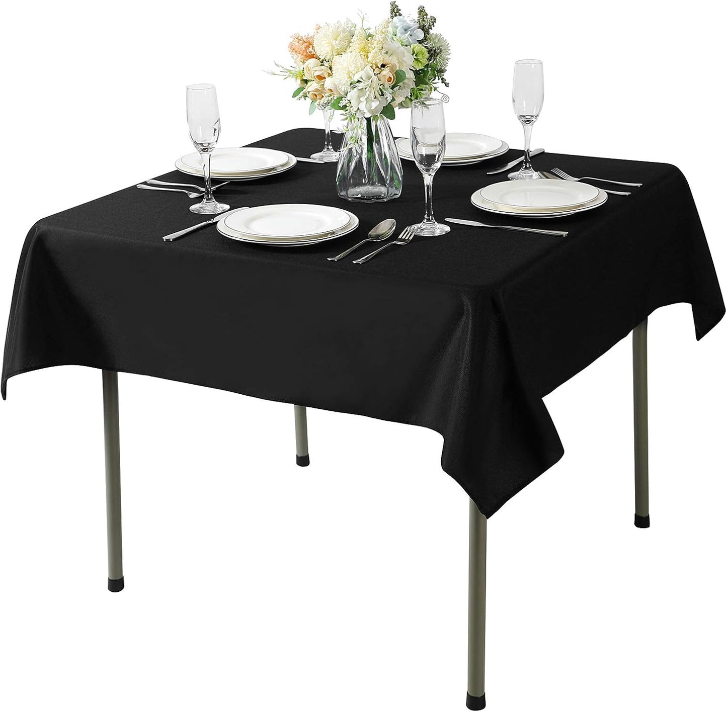Cupuamon Square Tablecloth 52x52 inch Washable Polyester Fabric Table Cloth for Wedding Party Dining Banquet Decoration（52x52,Black）