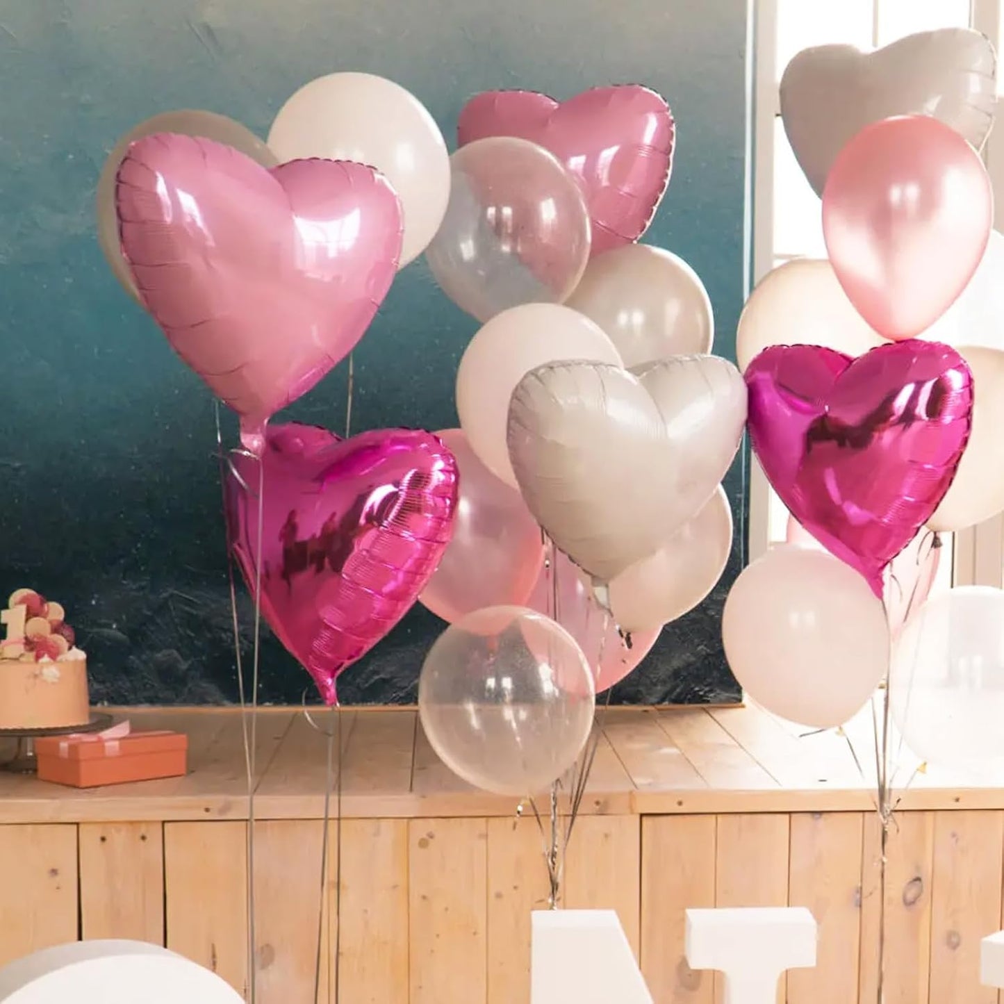 Hot Pink White Heart Balloons,12Pcs 18 Inch Light Pink Helium Foil Love Heart Shaped Balloons for Bridal Wedding Engagement Party Anniversary Birthday Baby Shower Valentines Day Decorations
