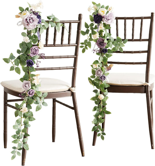 Ling's Moment 10pcs Wedding Chair Decorations Aisle Floral Swag Artificial Pew Flowers Hanging Garland Lilac Purple Gold for Ceremony Reception Church Rose Floral Faux Arrangement Party Outdoor Decor