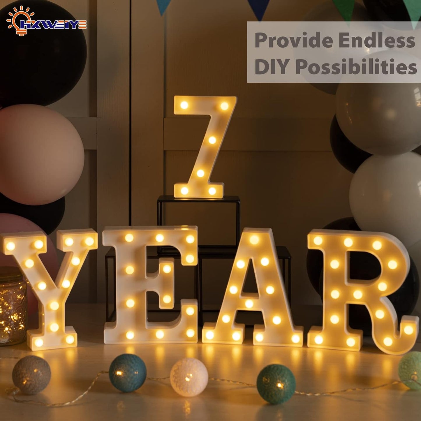 HXWEIYE Marquee Light Up Numbers-7, Led Large Numbers Letters Sign 26 Alphabet and 10 Number for Party Décor, Light Up Letters Battery Powered Warm White Christmas Decoration Numbers Light