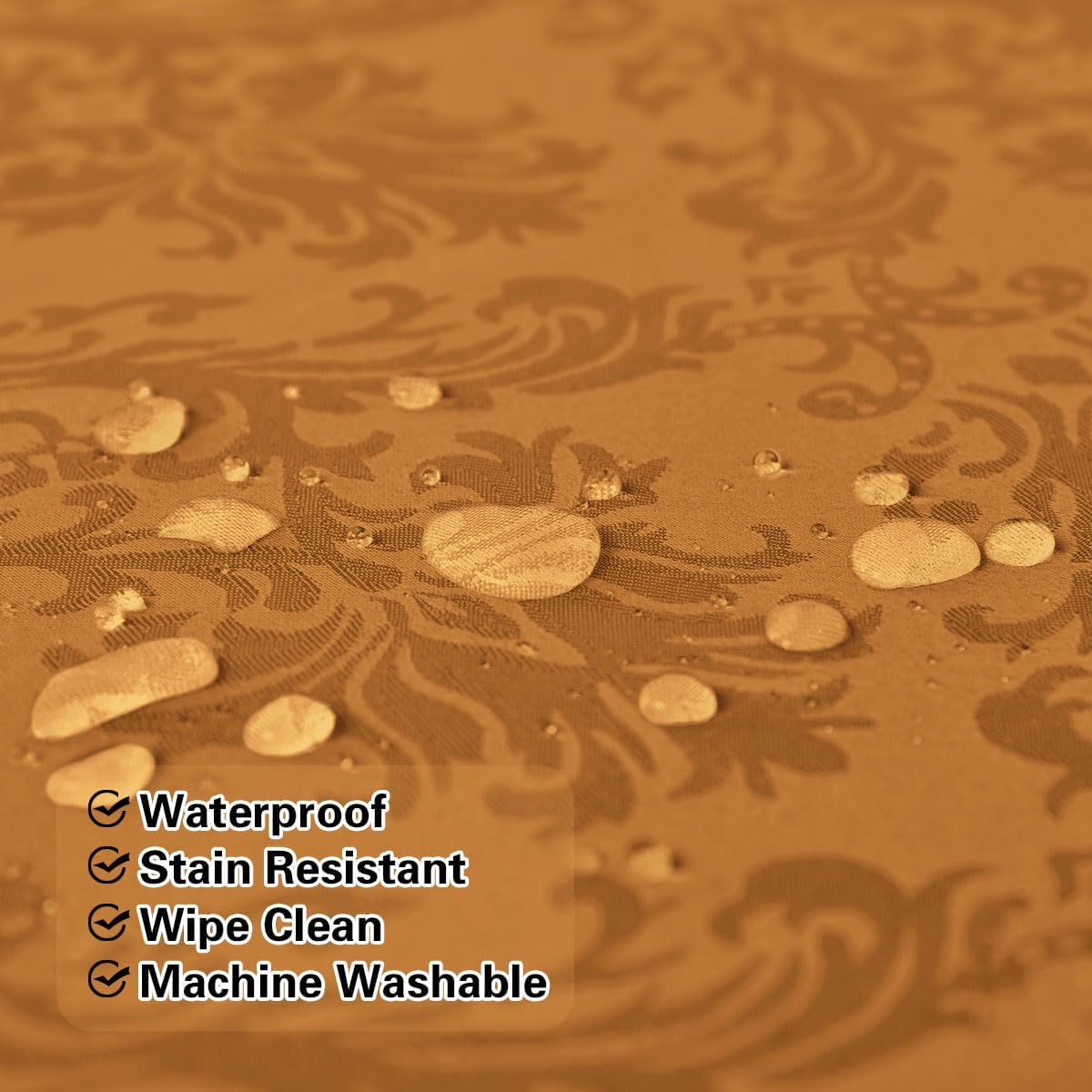 SASTYBALE Fall Tablecloth Rectangle 52 x 70 Inch Waterproof Wrinkle Free Autumn Jacquard Damask Table Cloth, Reusable Fabric Table Cover for Thanksgiving, Harvest, Holiday, Brown/Amber