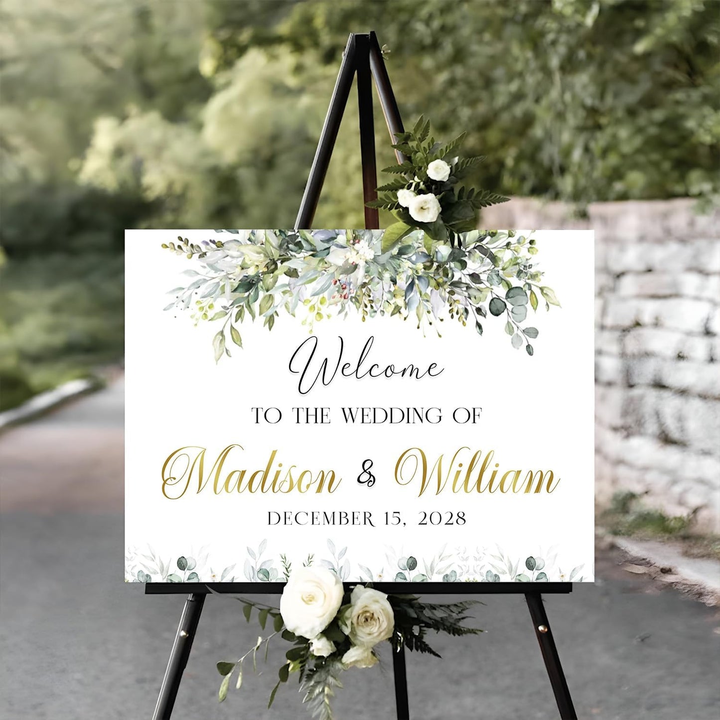 Personalized Wedding Welcome Sign, Easel Stand For Wedding Sign, Rehearsal Dinner Sign, Reserved Signs For Wedding, Greenery Floral Theme Wedding Sign Decoration