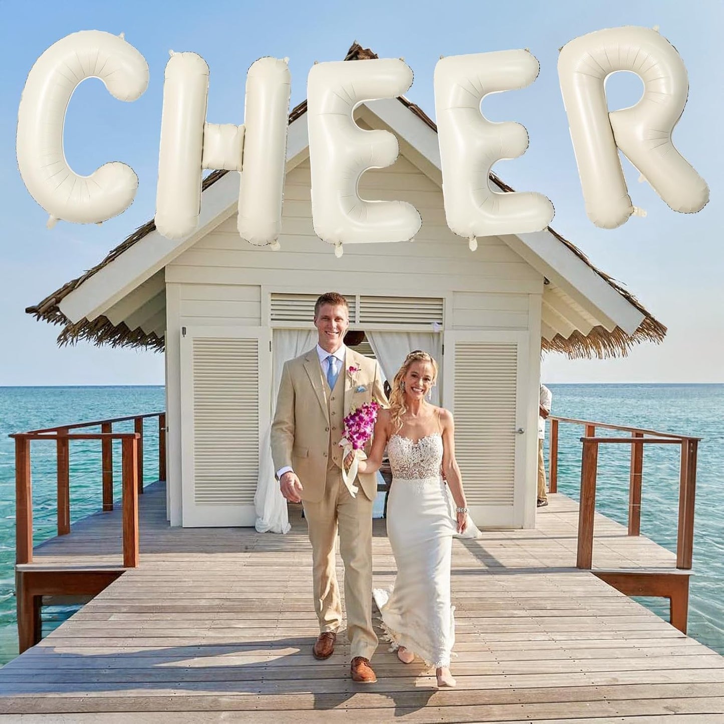 Big Alphabet Foil Word Balloons - 40 Inch Cream, Beige & White Large Inflatable Name Balloons for Women's Birthday Party Decoration