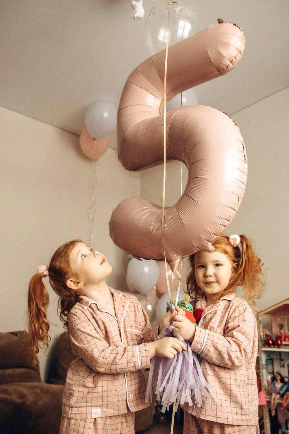 Light Brown 40 Inch Large Number 5 Birthday Balloon, Five 5th 15 25 35 50 55 Birthday Celebration Decorations, Light Brown Foil 5 Mylar Helium Balloons Girl Boy Anniversary Party Supplies