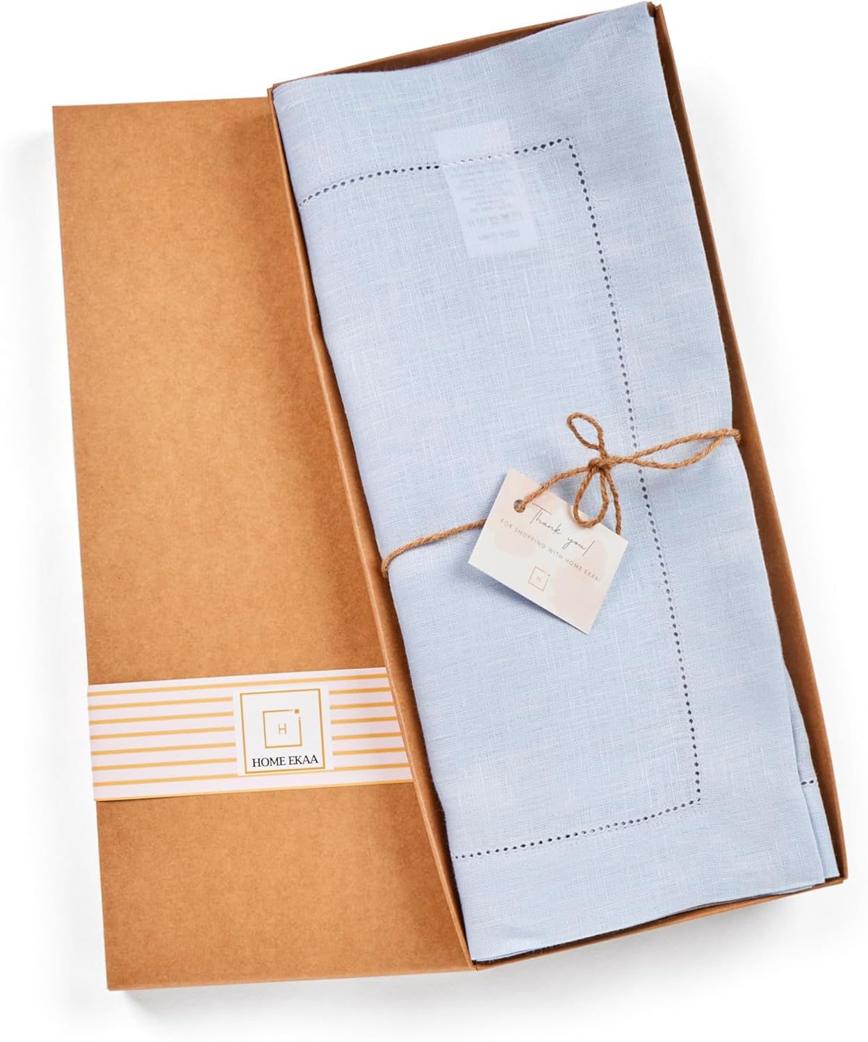 Light Blue Table Runner 36 inches – 100% Pure Linen Hemstitch Coffee Table Runner 14 x 36 Inch Ideal for Dresser and Coffee Tables – Elara, Spring, Summer, Wedding Decorations, Gift