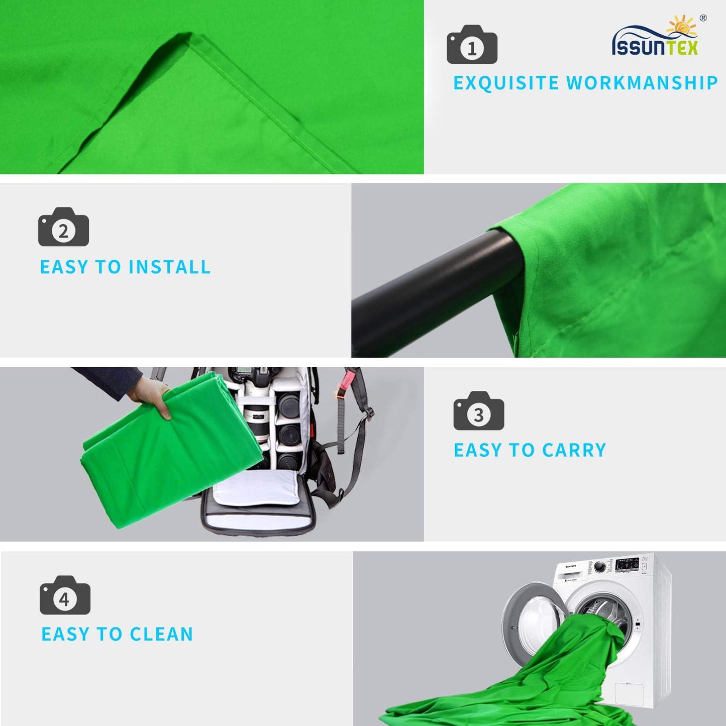 ISSUNTEX 6X9 ft Background Muslin Backdrop, Photo Studio, Collapsible High Density Screen for Video Photography and Television-Green