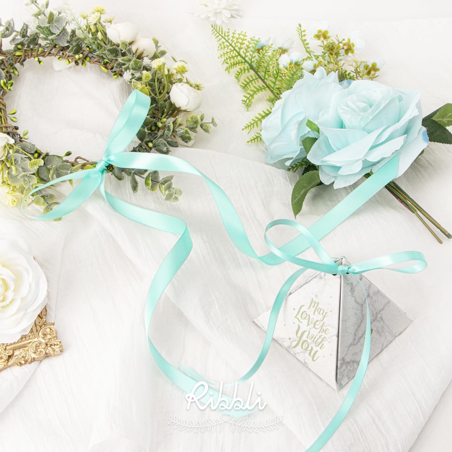 Ribbli Aqua Blue Double Faced Satin Ribbon,1/2” x Continuous 25 Yards,Use for Bows Bouquet,Gift Wrapping,Wedding Decorating