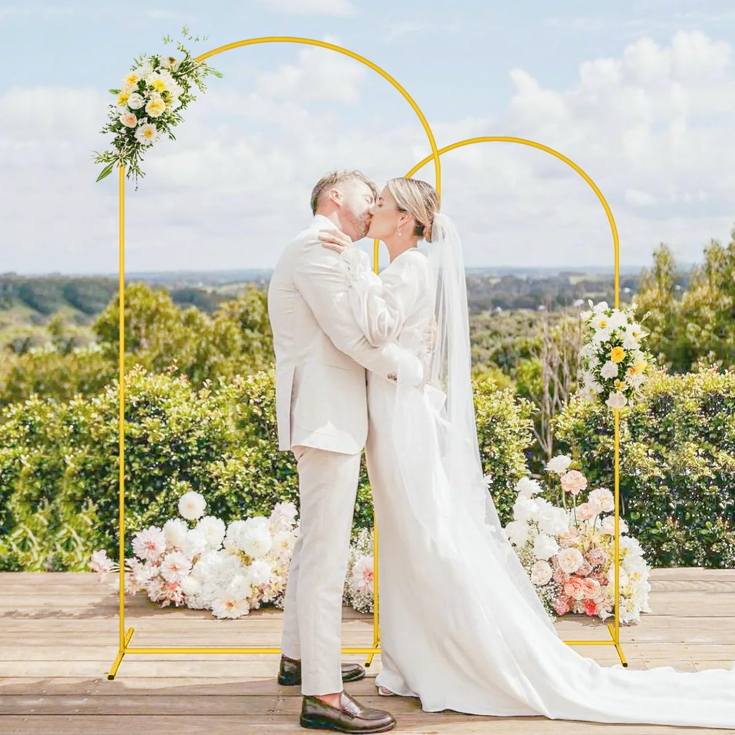 MODFUNS Metal Arch Backdrop Stand and Cover 6&7.2ft Baby Blue Glitter Arch Cover Set of 2 Gold Arch Stand with Covers Double Sided Sequins Arch Covers for Wedding Ceremony Birthday Party Decoration