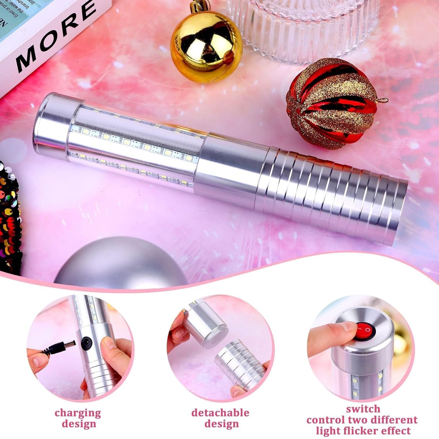 4 Pieces Strobe Baton Bottle Service Sparklers Bottle Service Light Bottle Handheld Light for Nightclubs Weddings Parties Activities Supplies (Silver)