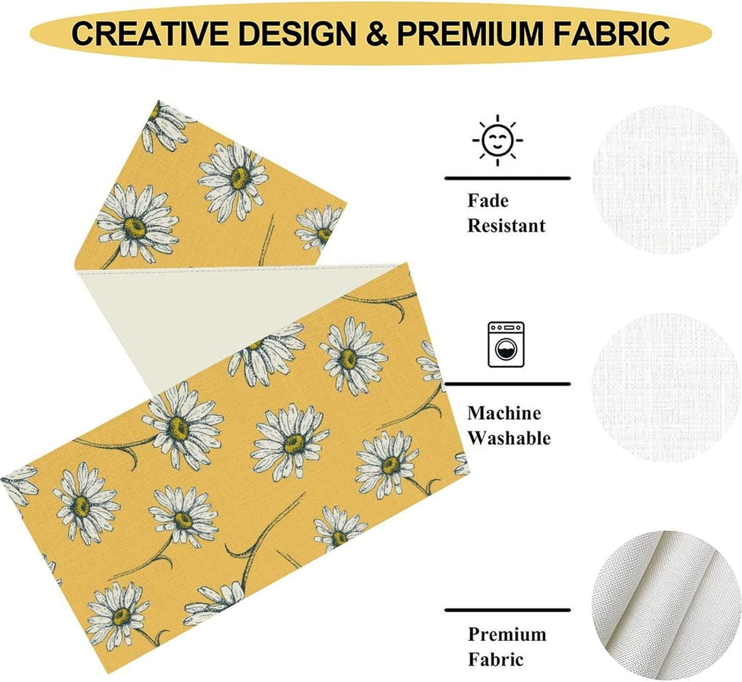 Farmhouse Floral Table Runner, Spring Seasonal Daisy Flower Retro Wooden Country Table Center Decor for Home Kitchen Dining Patio Holiday Party Indoor Outdoor Table Decorations, 13"x90" Inch