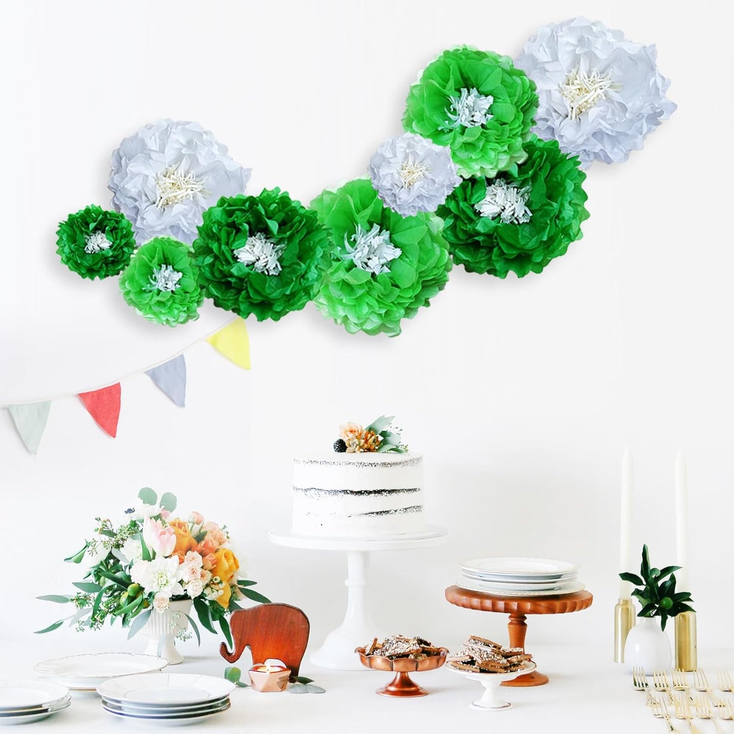 Green Paper Flowers Decoration for Boho Wedding, Birthdays, Bridal or Baby Showers,Engagement, Greenery Party Decor