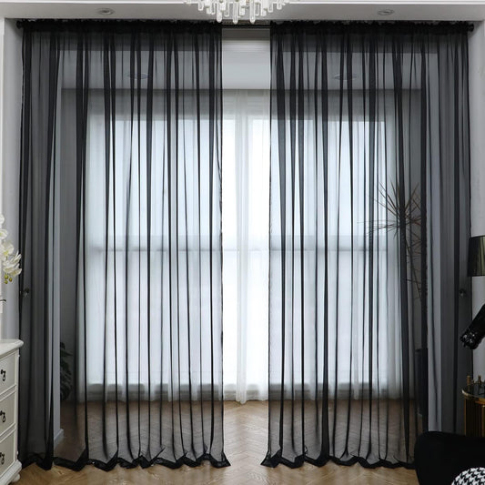 Window Black Sheer Curtains 63 Inches Long 2 Panels Sheer Curtain Basic Rod Pocket Panel for Bedroom Children Living Room Yard Kitchen (Black, 52" W x 63" L | 2 pcs)