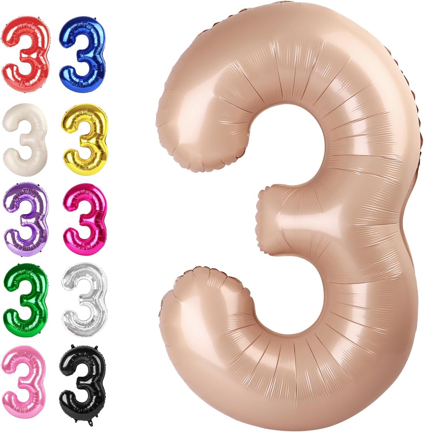 Large 40 Inch Light Brown 3 Number Balloon, 3 13 23 30 33 36 38 Light Brown Birthday Party Decorations, Numbers Three Foil Balloons for Anniversary Party Graduations Celebration Supplies
