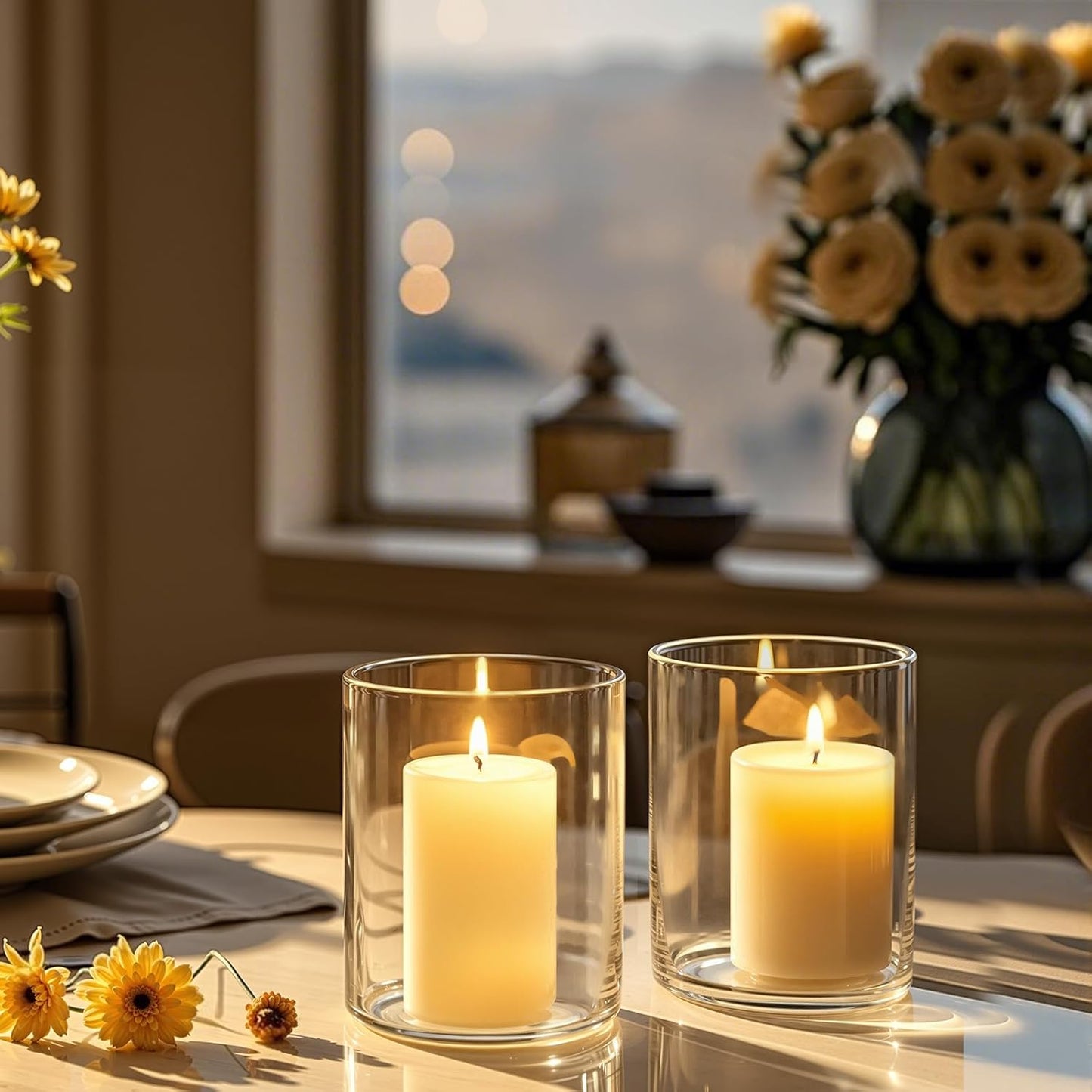 12pcs Small Glass Cylinder Vases for Centerpieces, 4 Inch Clear Flowers Vase for Wedding Decorations, Glass Hurricane Candle Holder for Home Decor Table Centerpiece