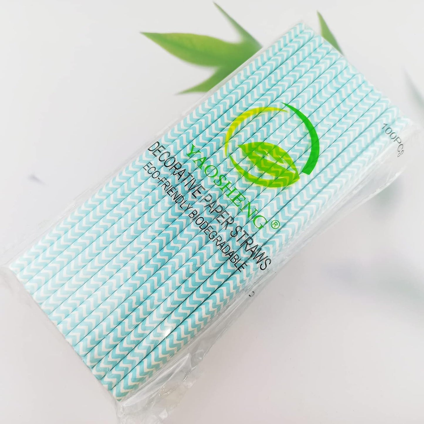 YAOSHENG Premium Disposable Waves Striped Drinking Paper Straws, Pack 100 Light Blue Waves Paper Straws for Cocktail Party Supplies,Birthday,Bridal/Baby Shower,Juice,Shakes (Light Blue Waves)