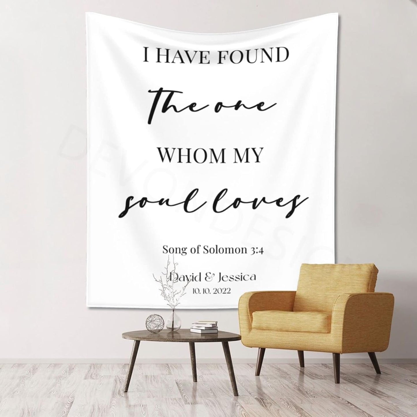 I Have Found The One Whom My Soul Loves Backdrop,Custom Tapestry with Names and Date,Rustic Wedding Sign,Personalized Calligraphy Wedding Banner for Ceremony,Reception Backdrop