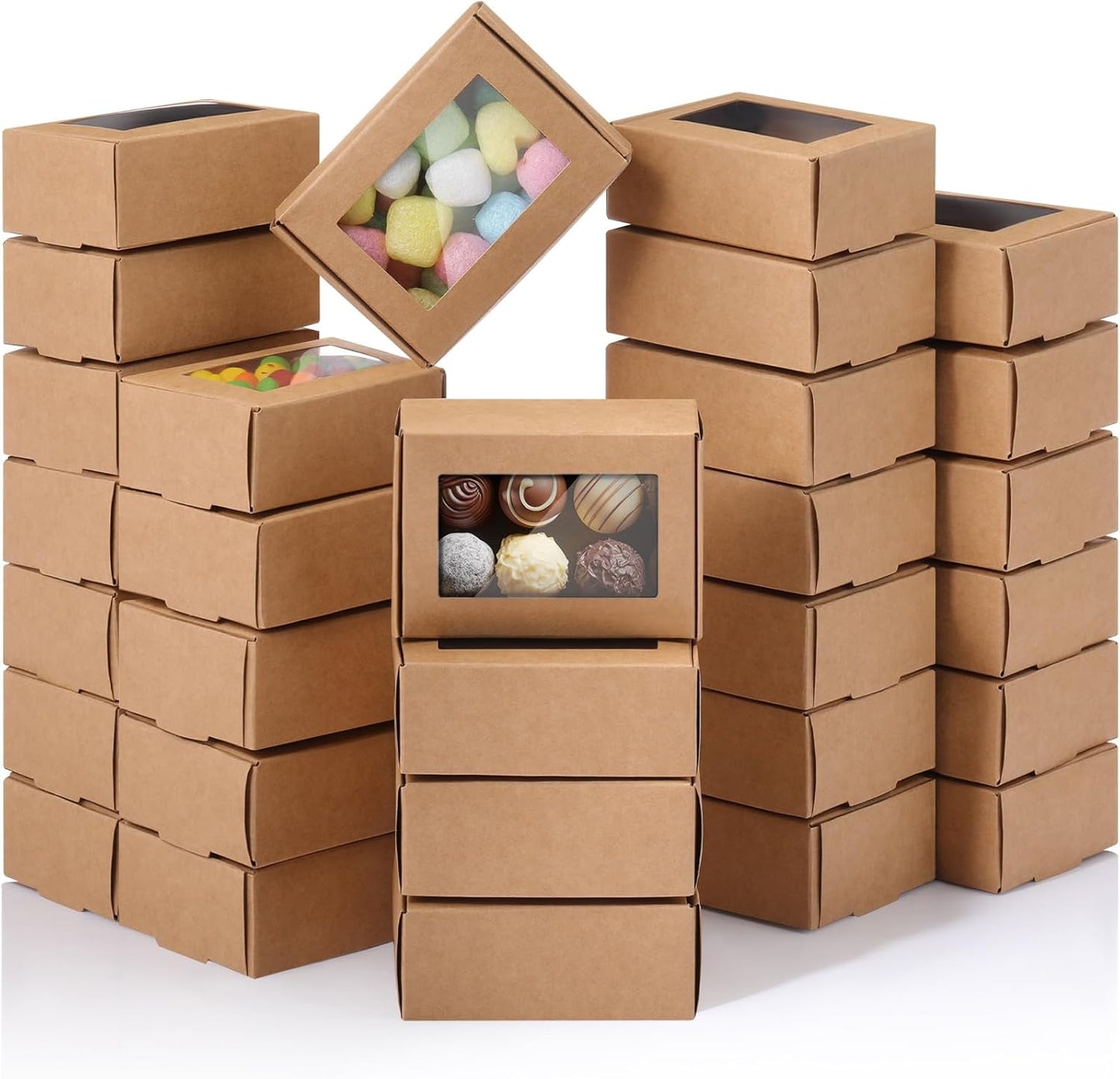 Zonon 30 Pcs Soap Boxes for Homemade Packaging, Mini Kraft Treat Boxes with Window for Bakery Candy Soap Making Gift Packaging(3.7 x 2.6 x 1.37 Inch,Brown)
