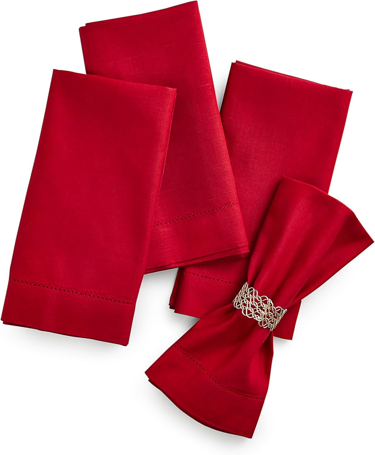 Cotton Linen Dinner Napkins Set of 4 – Hemstitch Red Cloth Dinner Napkins 20x20 Inch – Washable Fabric for Dining, Fall, Halloween, Spring, Summer, Wedding, Everyday Décor – Serena