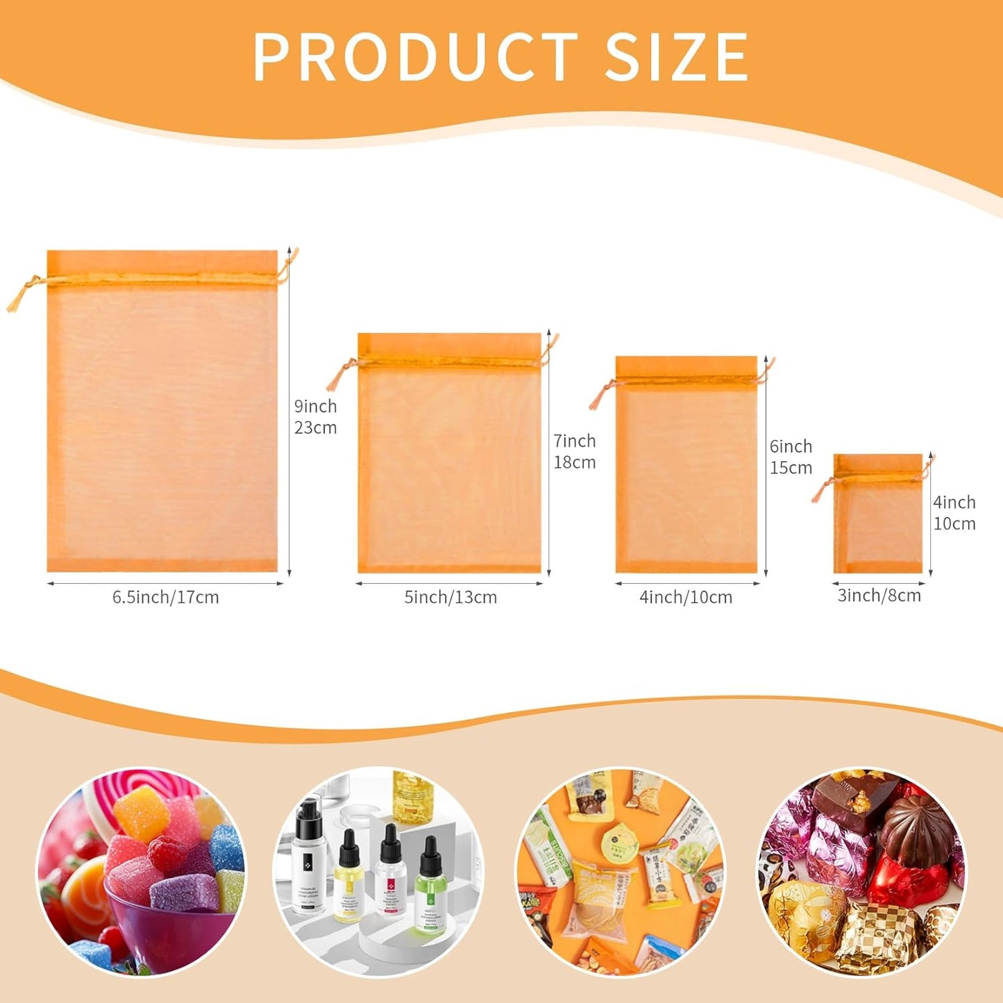 50 Pack Orange Organza Bags 6x9 Inch, Mesh Bag Drawstring for Candy Party Favor, Mesh Gift Bag for Halloween Treat